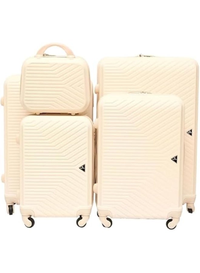 Royal Travel 5-Piece Contemporary Design Hardshell Luggage Set, Lightweight Travel Trolley Bags with 360° Spinner Wheels & Secure Lock, Beige - Image 1