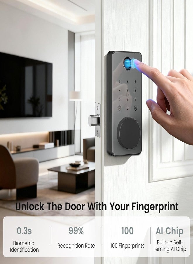 biquole Keyless Entry Door Lock, Fingerprint Door Lock, Smart Door Lock with Keypad, Auto & One Touch Lock | Smart Locks for Front Door | Easy Installation | IP54 Waterproof | App Control | 2026 Version - Image 2