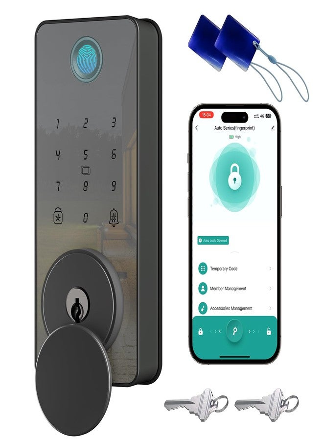 Keyless Entry Door Lock, Fingerprint Door Lock, Smart Door Lock with Keypad, Auto & One Touch Lock | Smart Locks for Front Door | Easy Installation | IP54 Waterproof | App Control | 2026 Version