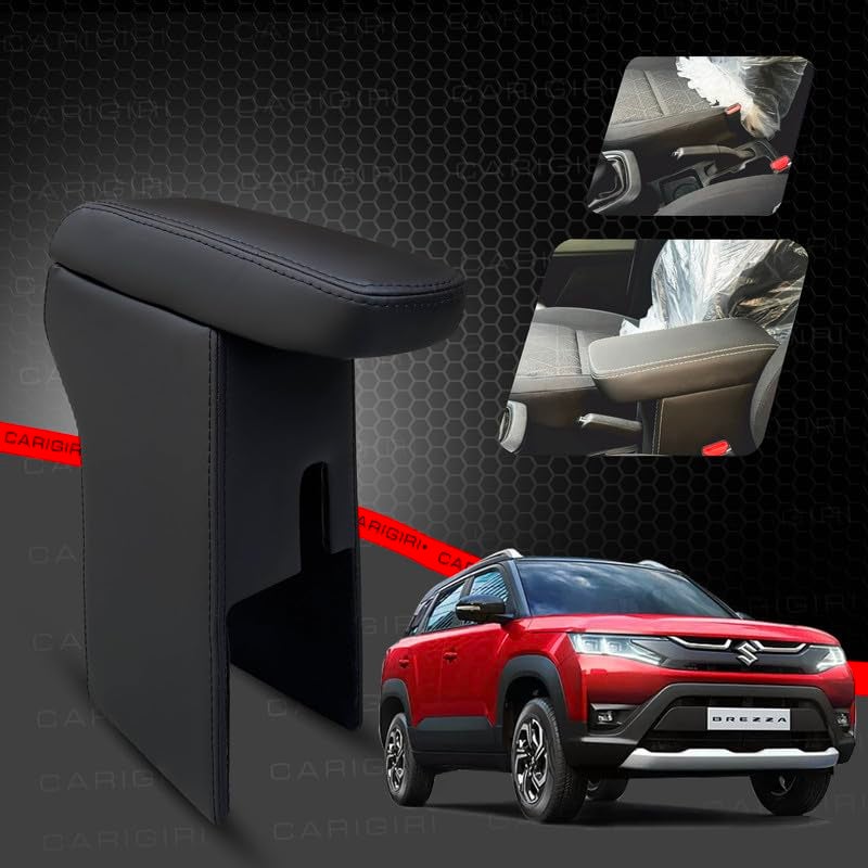 Carigiri Premium Finish Car Armrest with Storage Box And High Density Moulded Foam For Maruti Suzuki New Vitara Brezza (Models-2022-2024) (Black With Black Double Stitching,Nappa Leatherette) - Image 2