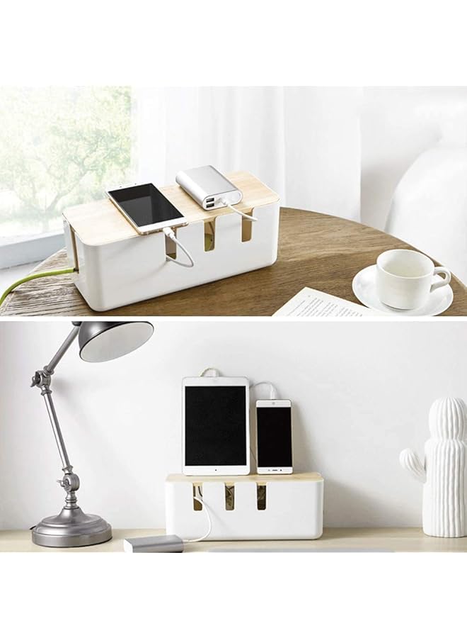 Cable Management Box Cable Tidy Box Organiser Electrical Cable Tidy Box With Wooden Cover Management And Organizing Cable And Clear Desktop 30 X 12 X 11 Cm - Image 3