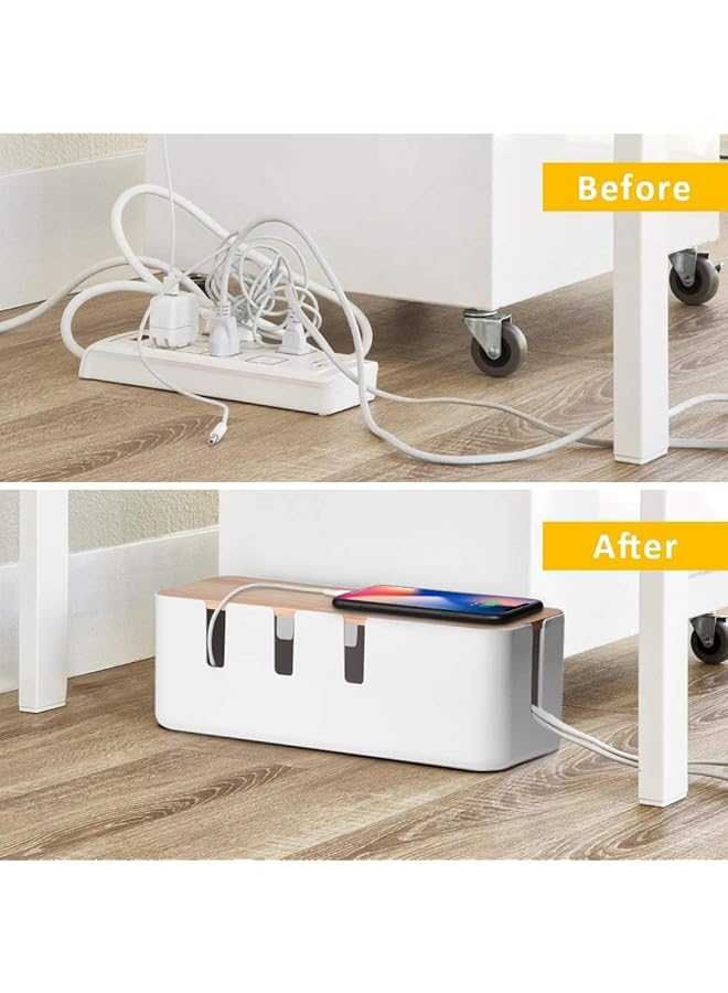 Cable Management Box Cable Tidy Box Organiser Electrical Cable Tidy Box With Wooden Cover Management And Organizing Cable And Clear Desktop 30 X 12 X 11 Cm - Image 4