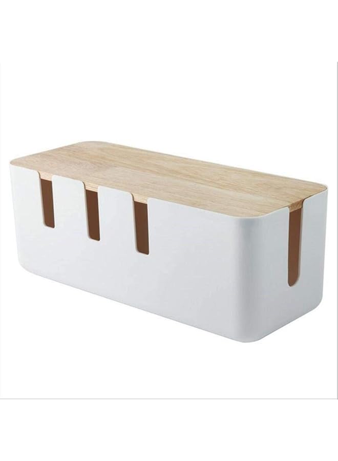 Cable Management Box Cable Tidy Box Organiser Electrical Cable Tidy Box With Wooden Cover Management And Organizing Cable And Clear Desktop 30 X 12 X 11 Cm - Image 1