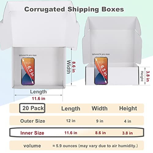 MEBRUDY 12x9x4 Shipping Boxes, 20 Pack White Literature Mailer Corrugated Cardboard Box for Small Business Mailing Packaging - Image 2