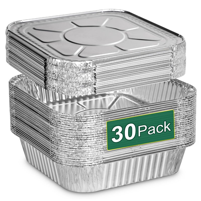 Alfolic 8x8 Aluminum Pans with Lids - 30 Pack Disposable Baking Square Aluminum Foil Pans with Covers - Tin Foil Pans for Air Fryer, Oven, Cooking - Image 1