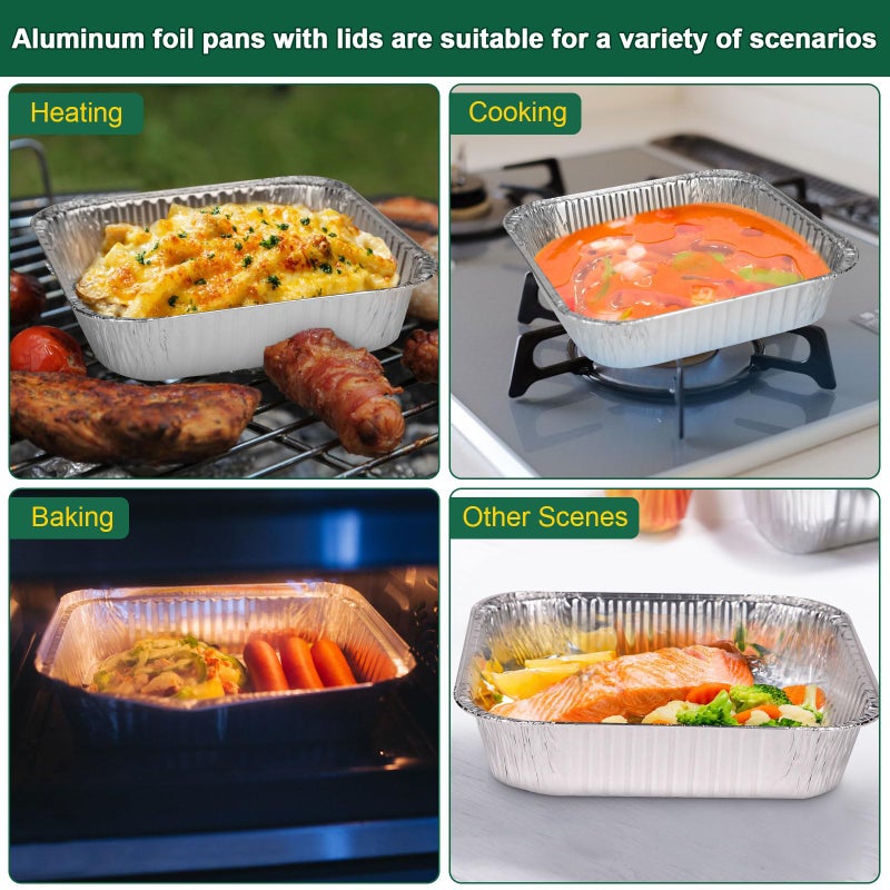 Alfolic 8x8 Aluminum Pans with Lids - 30 Pack Disposable Baking Square Aluminum Foil Pans with Covers - Tin Foil Pans for Air Fryer, Oven, Cooking - Image 3