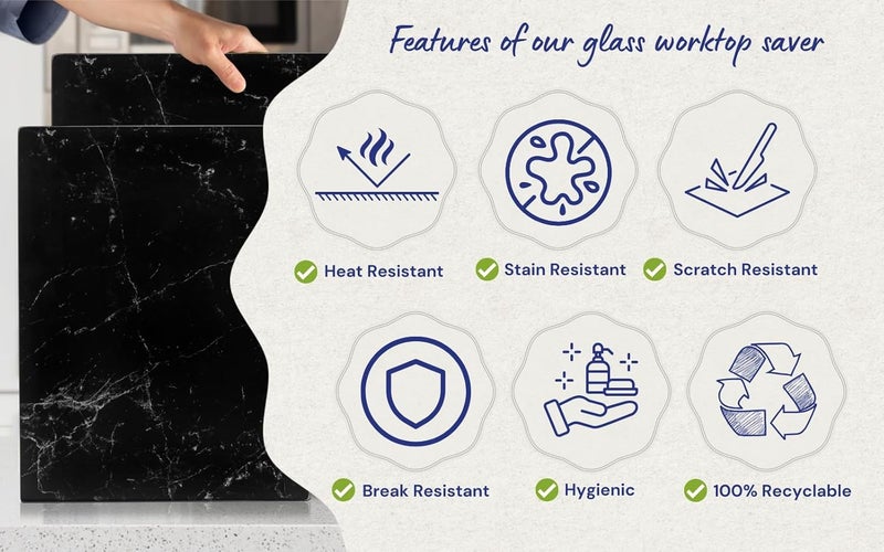 Kitchenville لوح تقطيع زجاجي من كيتشينفيل 40×30 سم: شفاف، متين، صحي لحماية سطح العمل - مقاوم للخدش، مقاوم للحرارة، سهل التنظيف - Image 2