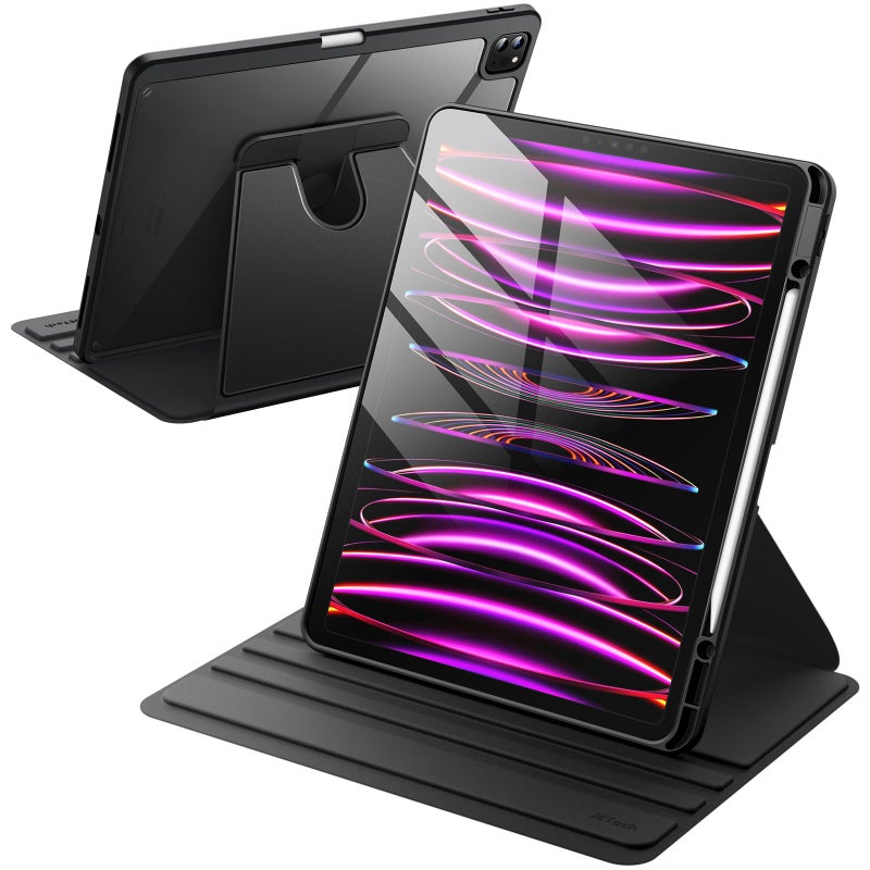 JETech Rotating Case for iPad Pro 129Inch 2022202120202018 with Pencil Holder 360 Degree Rotation Protective Stand Cover Clear Back Auto WakeSleep Black - Image 2