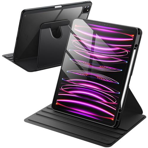 JETech Rotating Case for iPad Pro 129Inch 2022202120202018 with Pencil Holder 360 Degree Rotation Protective Stand Cover Clear Back Auto WakeSleep Black - Image 1