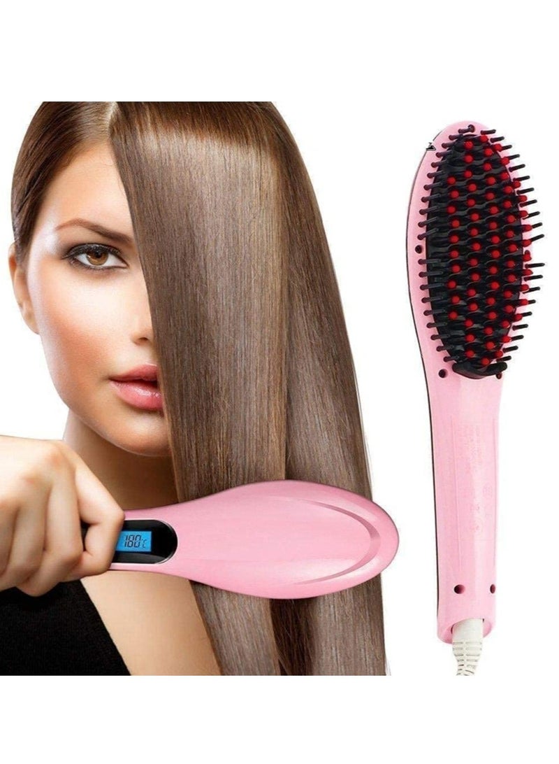 ELTRAZONE 3 in 1 Ceramic Electric Fast Hair Straightener Comb Brush with LCD Screen and Temperature Control for Women (Pink) - Image 1