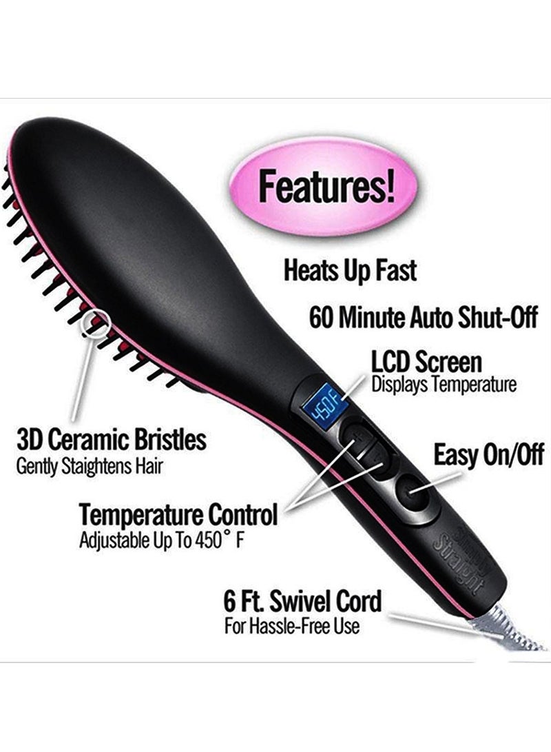 ELTRAZONE 3 in 1 Ceramic Electric Fast Hair Straightener Comb Brush with LCD Screen and Temperature Control for Women (Pink) - Image 3