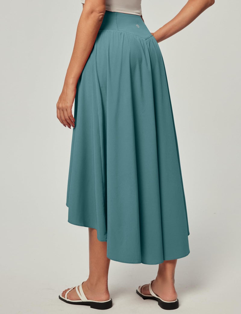 Heathyoga High Waist Wrap Skirt with Shorts Flowy Skirts for Women Trendy Summer Ruffle High Low Maxi Skirt with Slit Green - Image 2