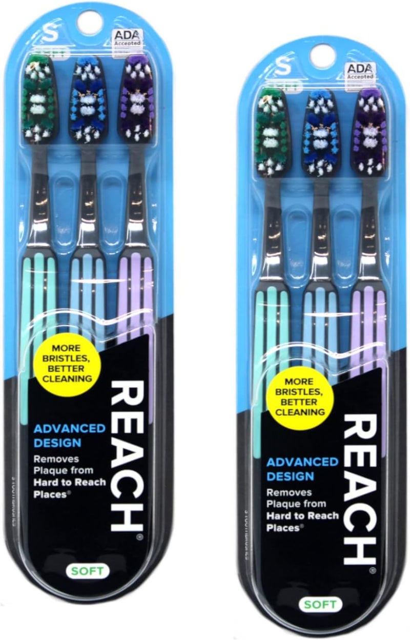 Advanced Design Soft Toothbrushes, Colors May Vary, 3 Count (Pack of 2) Total 6 Toothbrushes