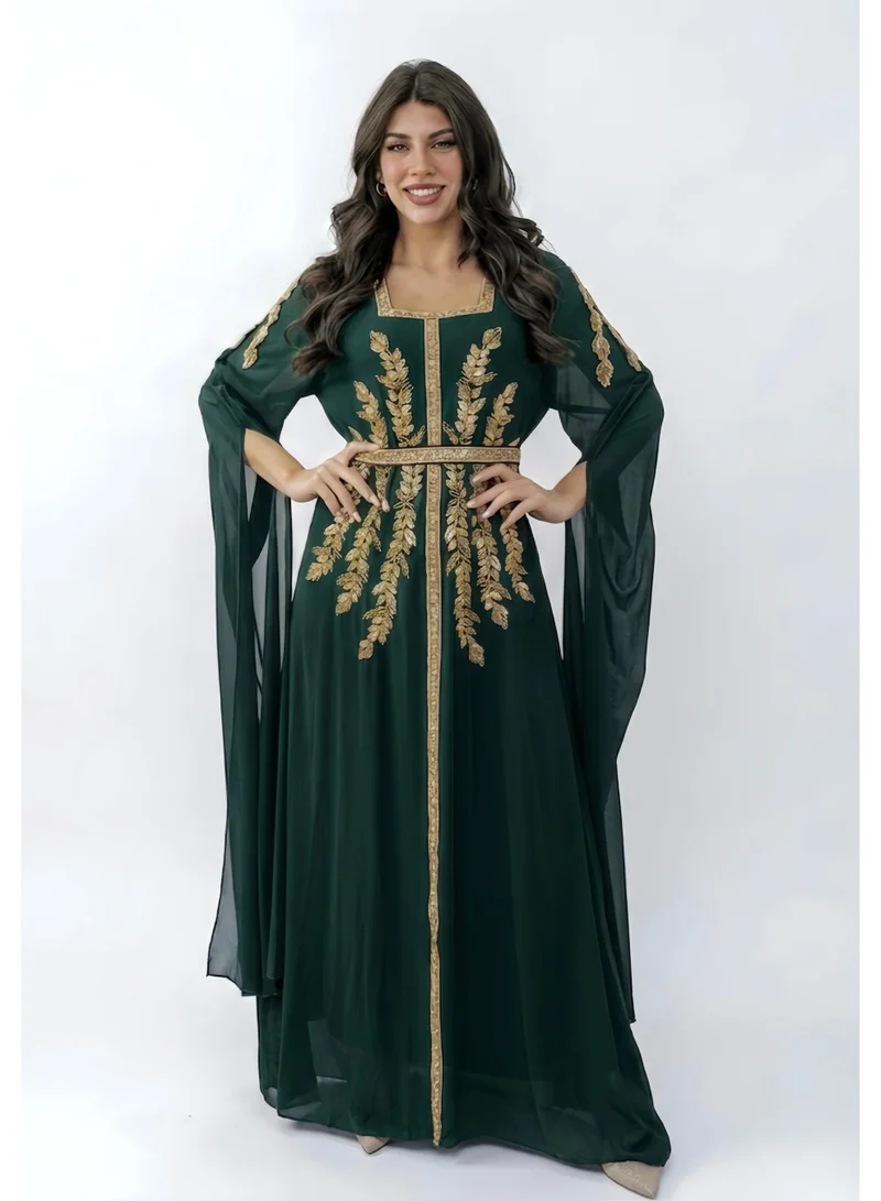 emboidered chiffon kaftan dress