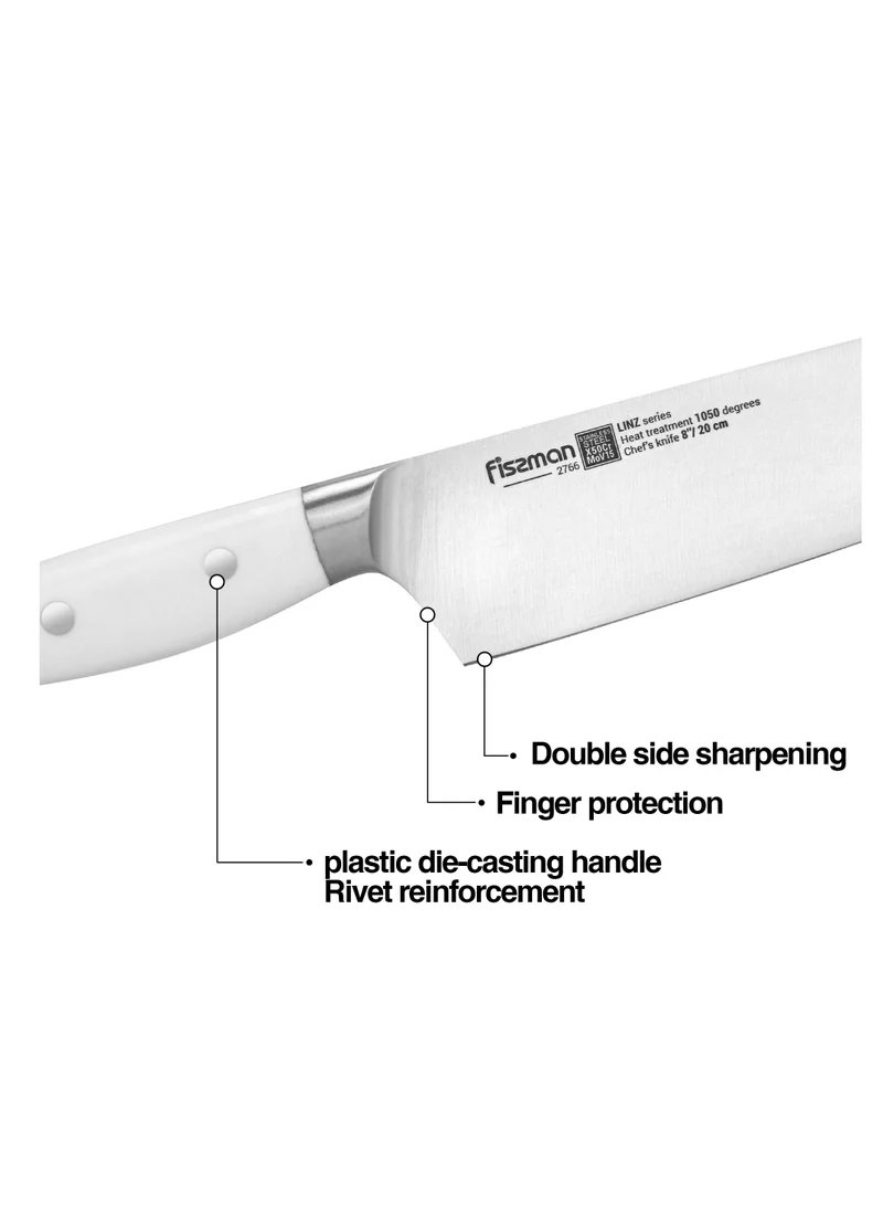 فيسمان 8''Chef Knife Kitchen Knife Ultra Sharp, German X50Cr15MoV Stainless Steel Knife Linz Series | Professional Well-Balanced Kitchen Knife | White ABS Ergonomic Handle for Kitchen, Restaurant