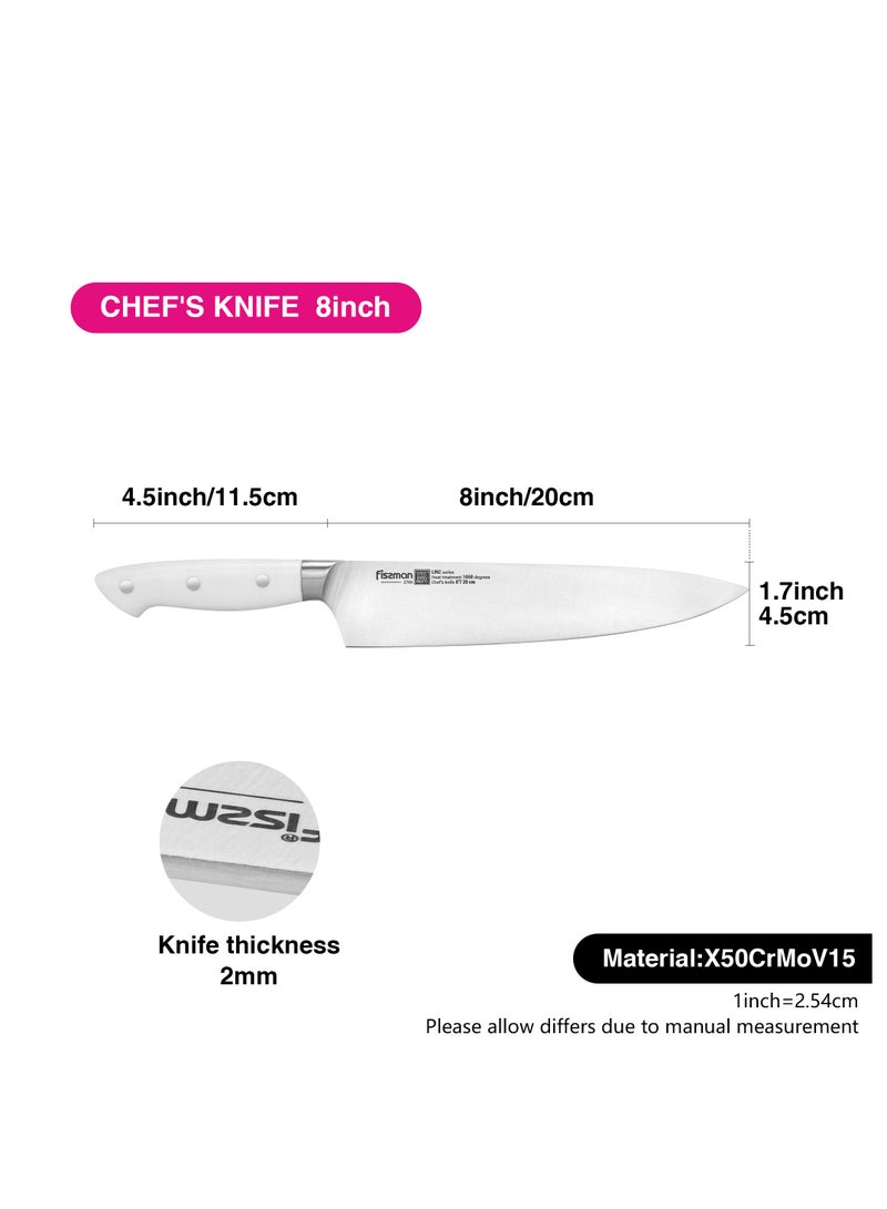 Fissman 8''Chef Knife Kitchen Knife Ultra Sharp, German X50Cr15MoV Stainless Steel Knife Linz Series | Professional Well-Balanced Kitchen Knife | White ABS Ergonomic Handle for Kitchen, Restaurant  - Image 4