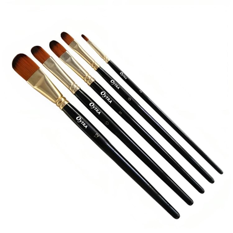 Oytra 5 Pcs Filbert Paint Brushes Set with Long Handle, Oil Painting, Acrylic, Water Color - Image 1
