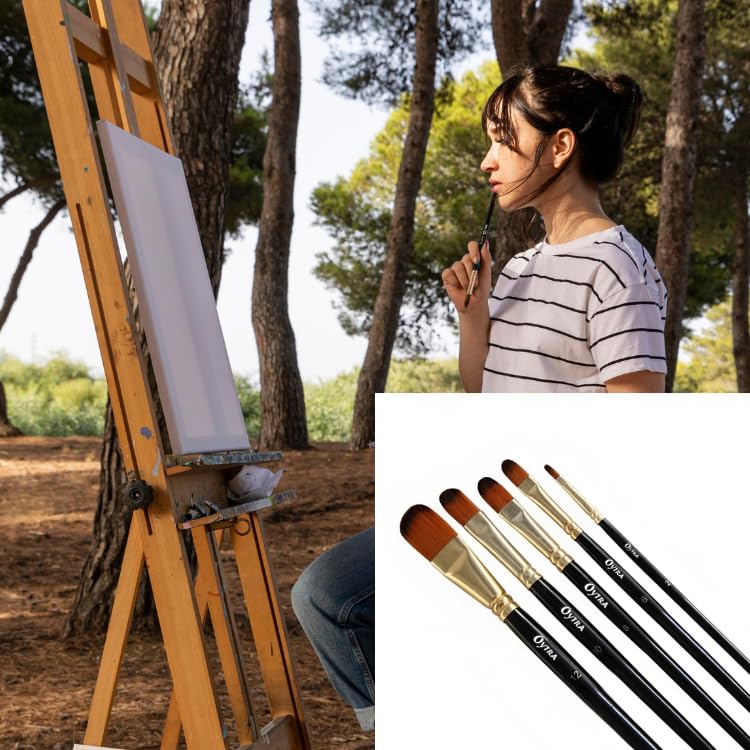 Oytra 5 Pcs Filbert Paint Brushes Set with Long Handle, Oil Painting, Acrylic, Water Color - Image 5