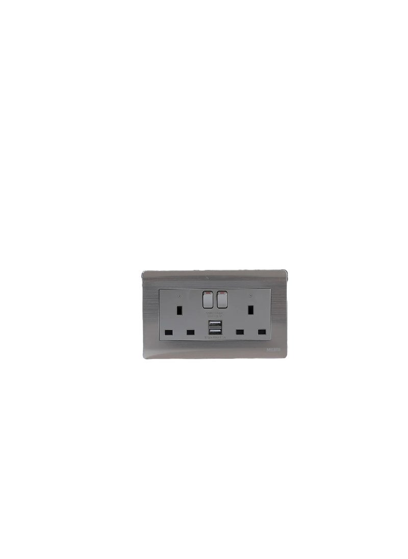 milano - Milano 13A 2 Gang Socket With Neon with USB B/B - Image 1