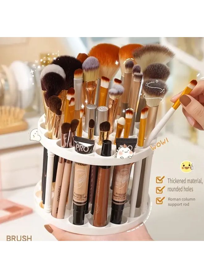 45 Hole Modern Round Desktop Organizer With Multitiered Shelves And Central Dome Top Heavy Duty Plastic Freestanding Vanity For Makeup Brushes Beauty Products Space Saving Storage For Bathroom Dresser Vanity Easy Assembly Required - Image 2