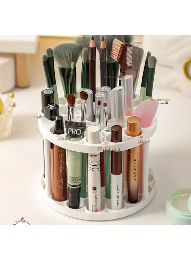 45 Hole Modern Round Desktop Organizer With Multitiered Shelves And Central Dome Top Heavy Duty Plastic Freestanding Vanity For Makeup Brushes Beauty Products Space Saving Storage For Bathroom Dresser Vanity Easy Assembly Required - Image 5