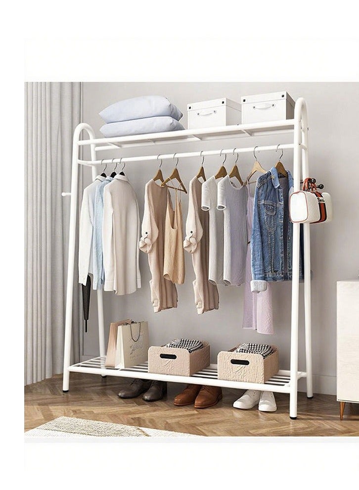 Floor-To-Ceiling Clothes Racks, Double-Layer Clothes Racks, Simple Indoor Clothes Racks, Household Bedroom Clothes Racks, Balcony Cool Hangers White - Image 3