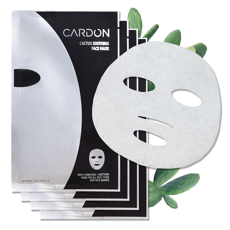 Cardon Cactus Soothing Sheet Mask  Korean Sheet Masks for Sensitive Skin PostShave  Korean Skin Care Mask  Vitamin E Cactus Extract Heartleaf Cica  4Pack