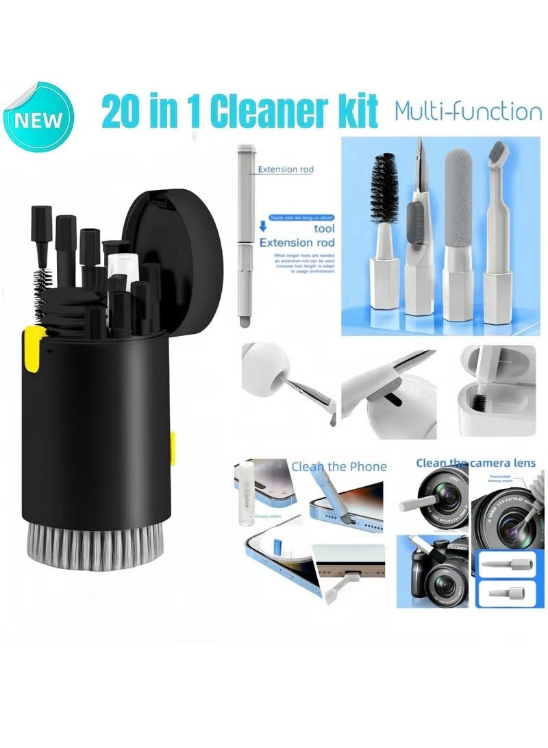 20-in-1 Laptop Phone screen earplug cleaning kit, keyboard cleaning kit, keyboard cleaning kit with electronic brush spray (black) - Image 5