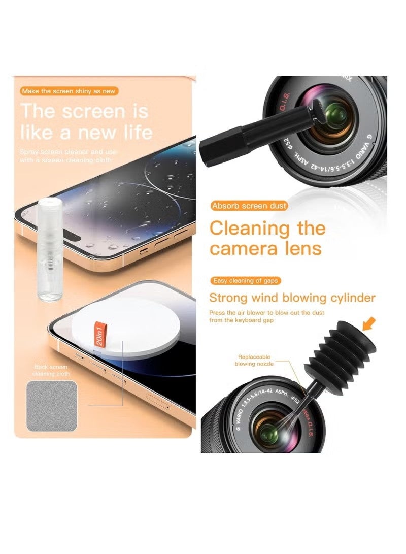 20-in-1 Laptop Phone screen earplug cleaning kit, keyboard cleaning kit, keyboard cleaning kit with electronic brush spray (black) - Image 4