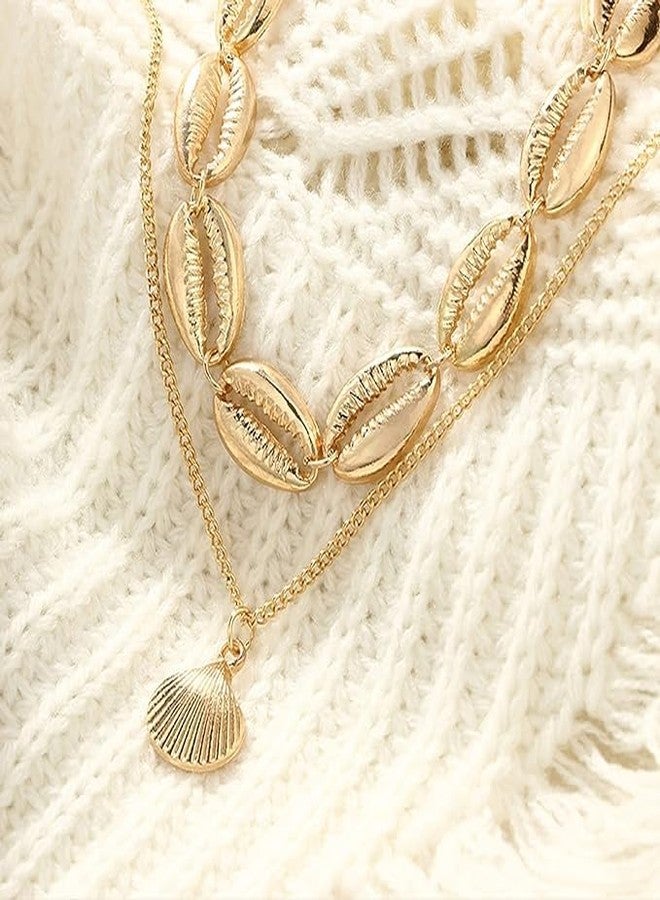 El Regalo 2 Layered Golden Cowrie Shell Charms Necklace- Bohemian Shell Charm Multilayerd Chain Necklace for Girls & Women - Image 3