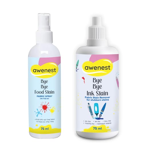 Awenest Bye Bye Food Stain & Ink Stain Remover Combo | Removes Food, Ink, Pencil, Marker, and Acrylic Stains from Fabric | Instant Spray Stain Remover | Plant-based, Toxin-Free, Safe for Kids & Fabric - Image 1