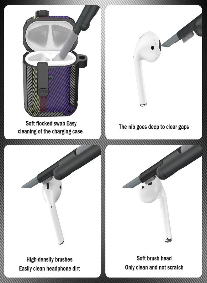 RFUNGUANGO for AirPods 2nd Generation Case Cover with Cleaner Kit, Military Hard Shell Protective Armor with Lock for AirPod Gen 1&2 Charging Case, Front LED Visible, Carbon Fiber Purple - Image 5