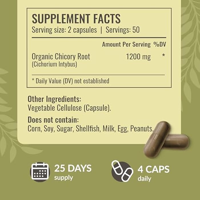 HERBAMAMA Chicory Root Fiber Capsules - 1200mg Chicory Root Powder for Gut Cleanse & Digestive Support - Vegan, Non-GMO Inulin Prebiotic Fiber Supplement - Image 3