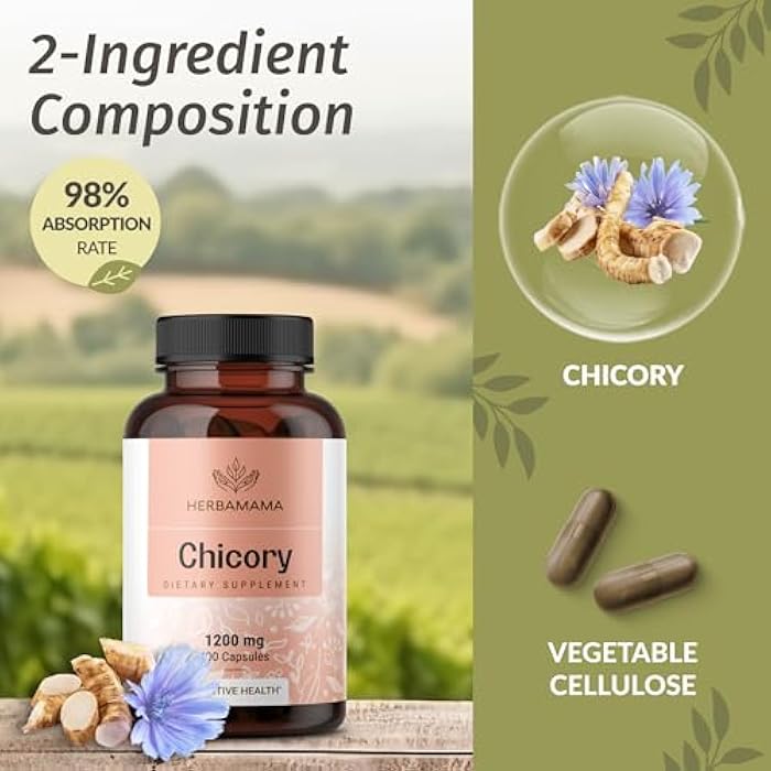 HERBAMAMA Chicory Root Fiber Capsules - 1200mg Chicory Root Powder for Gut Cleanse & Digestive Support - Vegan, Non-GMO Inulin Prebiotic Fiber Supplement - Image 4