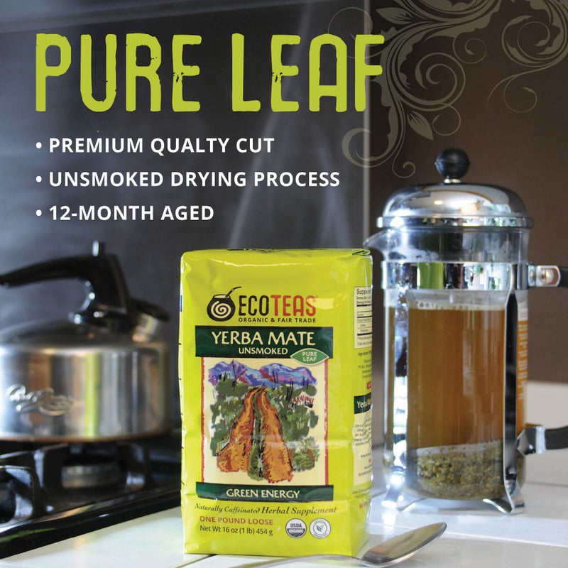 ECOTEAS Organic Yerba Mate Loose Leaf Tea - Natural Energy & Detox Herbal Tea - Coffee Alternative - Kosher, Non-GMO, Gluten-Free - Unsmoked Pure Leaf from Argentina, 1 lb (Pack of 1) - Image 3