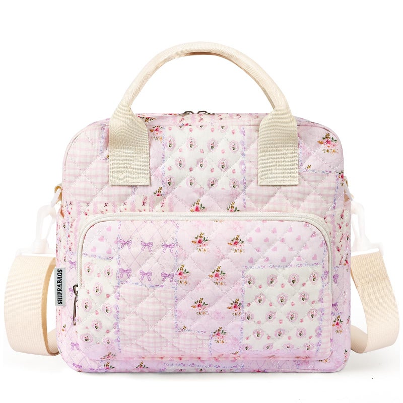 shiprabags Quilted Lunch Box for Women, Large Insulated Lunch Bag for Adult,Elegant Purple Floral Cute Portable Tote Bags for Work Travel Beach Picnic(Purple,M) - Image 1