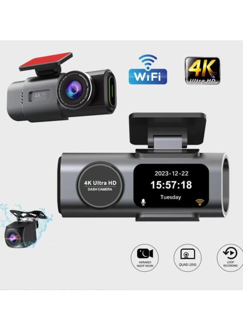 Generic 4K Dash Cam Car Camera Front Rear Dash Camera For Cars 2 Channels Dual Lens Ultra Wide Angle Dashcams With Night Vision WiFi Control Gravity Induction 24 Hours Parking Mode Loop Recording WDR  - Image 1