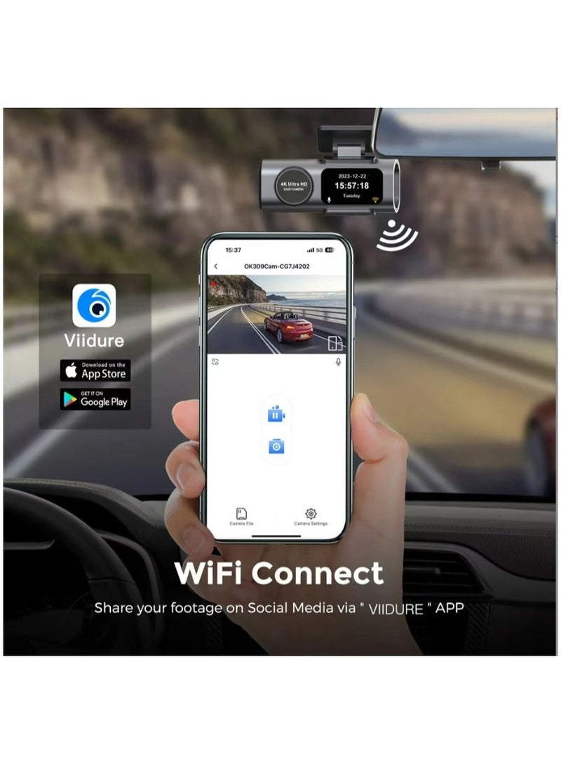 Generic 4K Dash Cam Car Camera Front Rear Dash Camera For Cars 2 Channels Dual Lens Ultra Wide Angle Dashcams With Night Vision WiFi Control Gravity Induction 24 Hours Parking Mode Loop Recording WDR  - Image 2