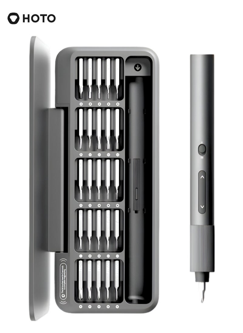 HOTO Electric Precision Screwdriver ADV – HOTO 170 RPM, 25 S2 Steel Bits, Shadowless LED, Dual Torque Modes, Magnetic Storage, Anti-Slip Grip – Gray – QWLSA001  - Image 1