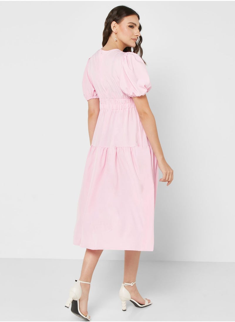 ELLA - Puff Sleeve Tiered Dress - Image 1