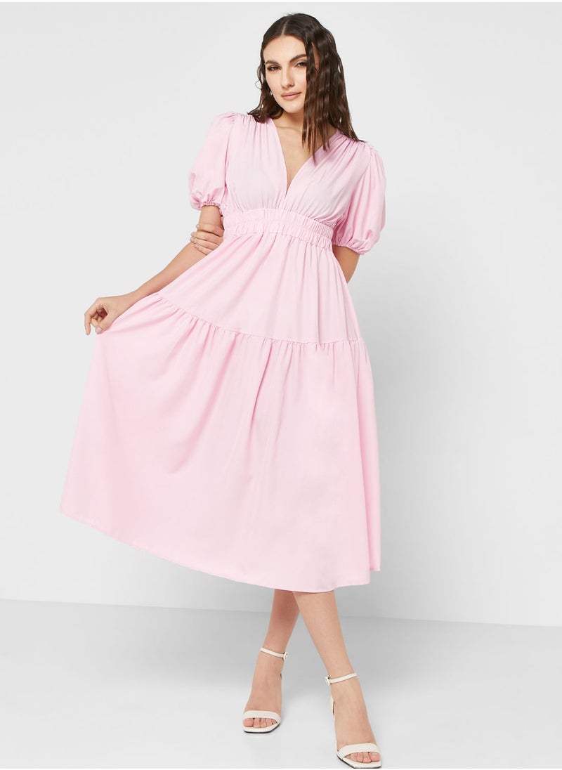 ELLA - Puff Sleeve Tiered Dress - Image 1