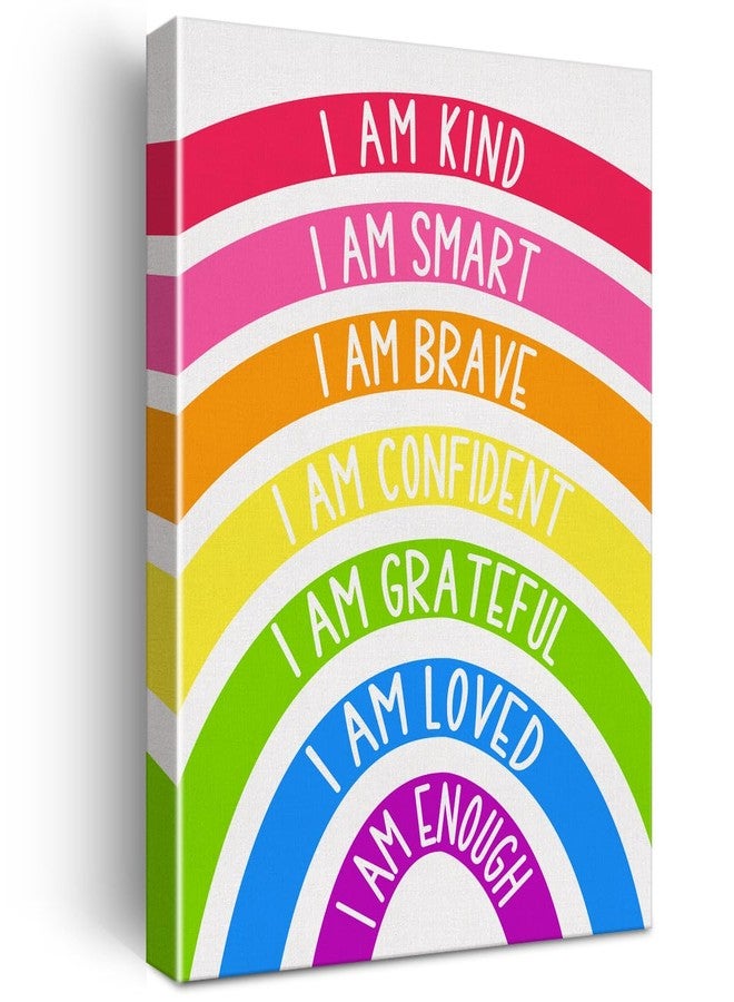 Zauly Rainbow Kids Affirmations Wall Art Canvas Painting Print Framed I Am Kind Smart Loved Artwork Canvas Sign for Nursery Decor (12x15 Inch) - Image 1