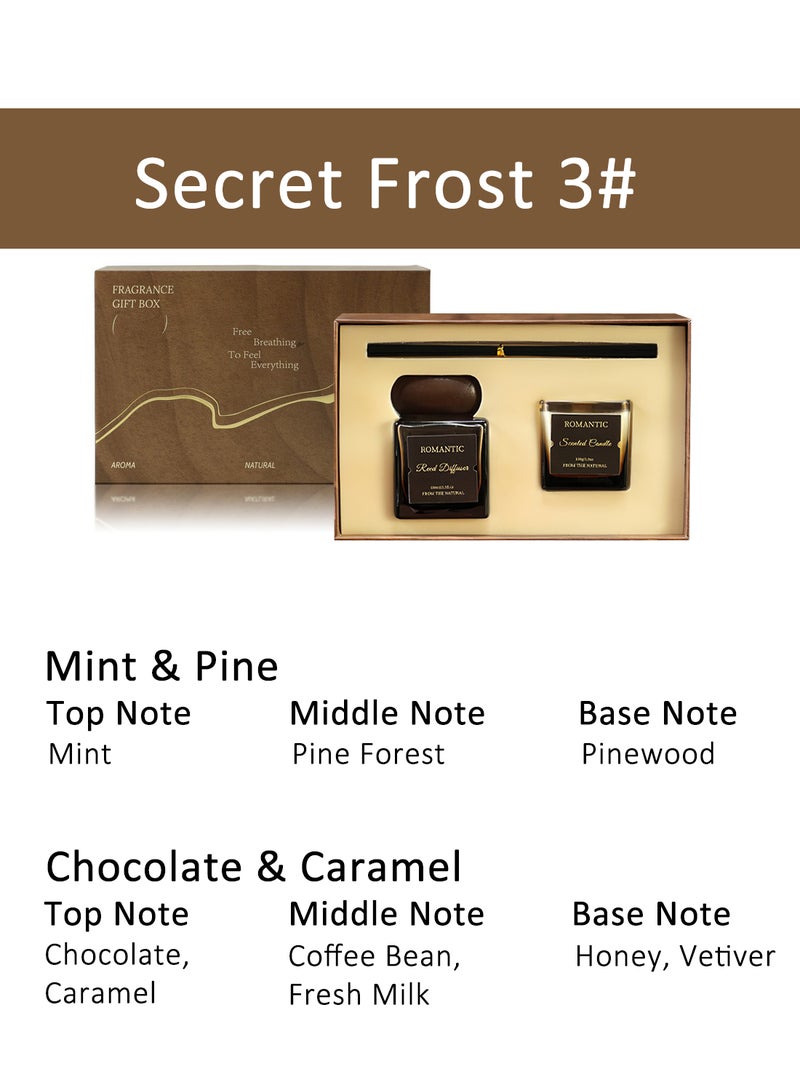 Fragrance Gift Box, Candle and Reed Diffuser Set, Coffee Flavor Aromatherapy Scent Aroma Kit for Bedroom Bathroom Home Décor (Secret Frost 3#)  - Image 2