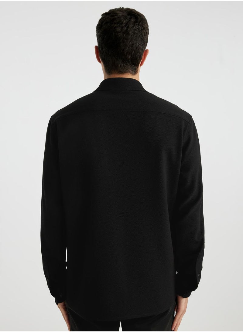 DeFacto - Regular Fit Polo Collar Crinkle Long Sleeve Shirt - Image 1
