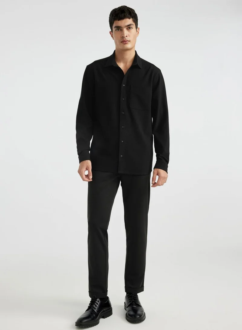 DeFacto Regular Fit Polo Collar Crinkle Long Sleeve Shirt