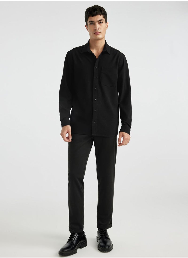 DeFacto - Regular Fit Polo Collar Crinkle Long Sleeve Shirt - Image 1