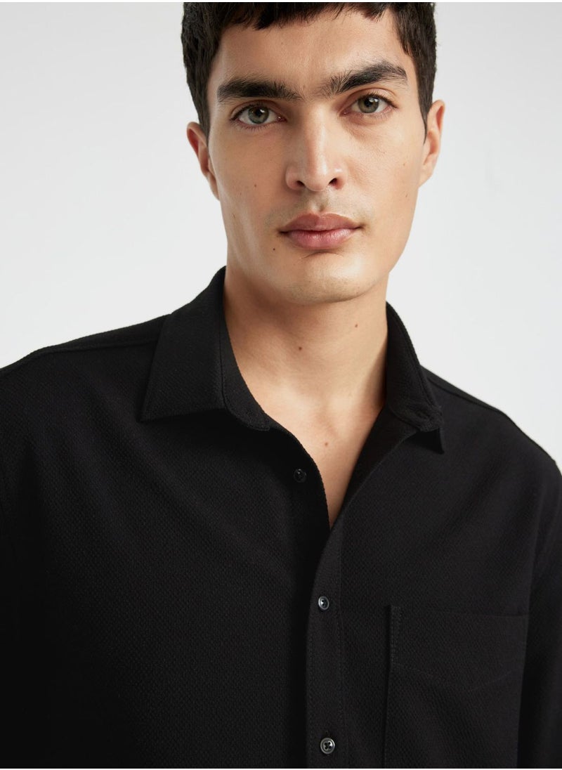 DeFacto - Regular Fit Polo Collar Crinkle Long Sleeve Shirt - Image 1
