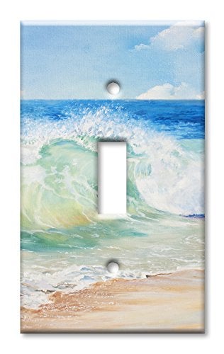 Art Plates - Single Toggle Switch Plate - 1 Gang Toggle Switch Decorative Metal Wall Plate - Beach Painting (Made in USA) - Image 1