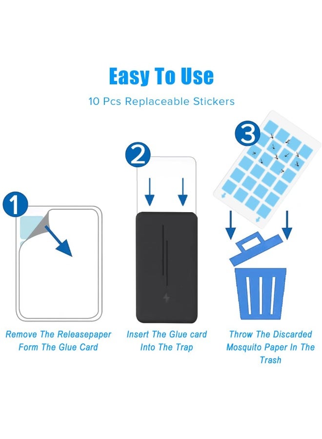 ياكيتر قاتل البعوض الإضافي ، مصيدة حشرات داخلية للذباب ، ذباب الفاكهة ، البعوض ، ماسك جاذب للأشعة فوق البنفسجية مع ضوء ليلي قابل للتعديل ، 2 جهاز + 10 قطع بطاقات (أسود) - Image 4