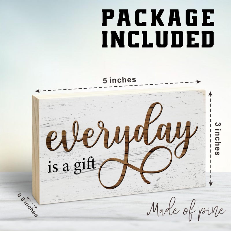 EXW Rustic Wooden Block Sign - Everyday Is A Gift - 5"X3" Postive Pine Wood Plaque, Home & Garden Decor, Christmas Housewarming Gift For Friends, Desk & Tabletop, Shelf Accessories - A14 - Image 2